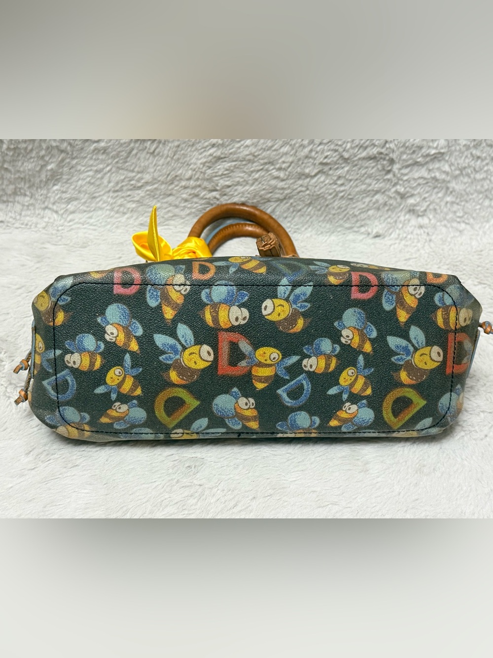 Dooney & Bourke Black Bee Print Satchel with Yellow Bow - Picture 7 of 9